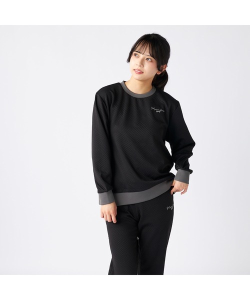 marie claire(マリ・クレール)の「marie claire sports マリクレールスポーツ ラメ糸 ブランド ロゴ 丸首 シャツ トップス(Tシャツ/カットソー・レディース・ブラック/チャコールグレー・L/LL/M)」の4枚目の写真