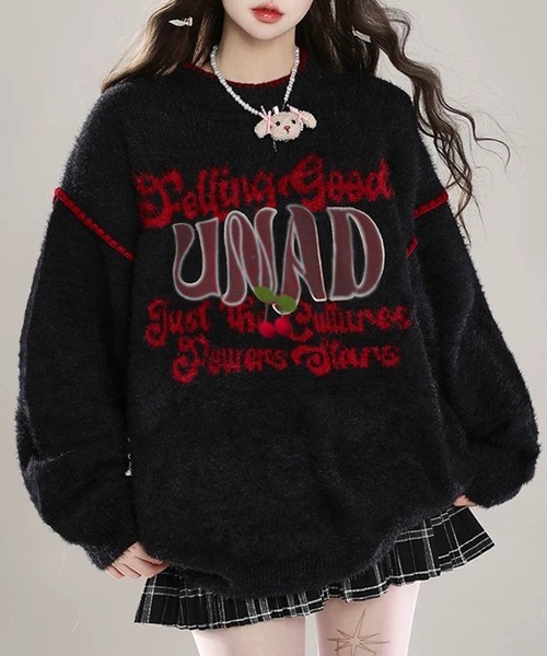 VIBGYOR(ヴィブジョー)の「フロントロゴ刺繍 ステッチニットプルオーバー / 韓国ストリート カジュアル(CZ)(ニット/セーター・レディース・アイボリー/ブラック・FREE)」の6枚目の写真