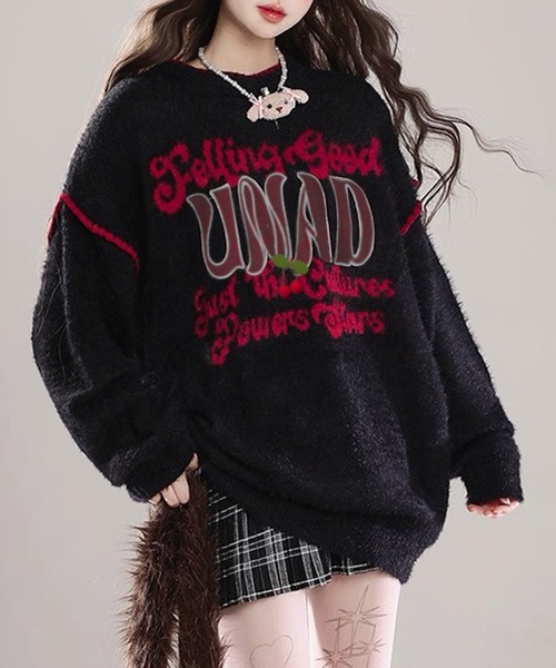 VIBGYOR(ヴィブジョー)の「フロントロゴ刺繍 ステッチニットプルオーバー / 韓国ストリート カジュアル(CZ)(ニット/セーター・レディース・アイボリー/ブラック・FREE)」の8枚目の写真