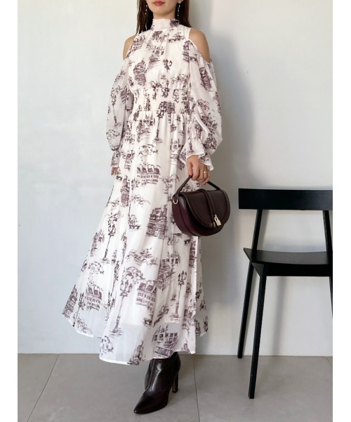 SNIDEL（スナイデル）の「コールドショルダーボウタイワンピース（ワンピース・レディース・ライトピンク/マルチ/ネイビー・0/1）」の12枚目の写真