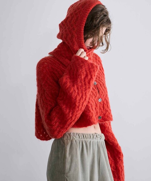 WALANCE(ワランス)の「WALANCE | ウールモヘア クロップドカーディガン WOMEN(カーディガン/ボレロ・レディース・ホワイト系その他/レッド・F)」の1枚目の写真