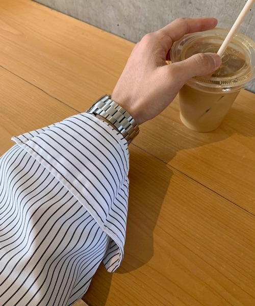 NOWLE（ノウル）の「【NOWLE】ルーズフィット ピンストライプ レギュラーシャツ（シャツ/ブラウス・メンズ・ホワイト/ブルー・MEDIUM/LARGE/X-LARGE）」の12枚目の写真