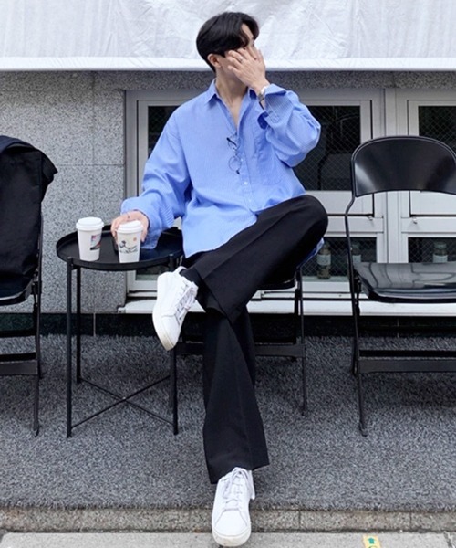 NOWLE（ノウル）の「【NOWLE】ルーズフィット ピンストライプ レギュラーシャツ（シャツ/ブラウス・メンズ・ホワイト/ブルー・MEDIUM/LARGE/X-LARGE）」の21枚目の写真