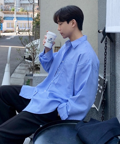 NOWLE（ノウル）の「【NOWLE】ルーズフィット ピンストライプ レギュラーシャツ（シャツ/ブラウス・メンズ・ホワイト/ブルー・MEDIUM/LARGE/X-LARGE）」の22枚目の写真