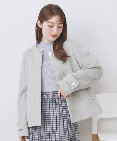 index（インデックス）の「ノーカラーショートコート（ノーカラーコート・レディース・グレー/ナチュラル/ブラウン系その他/ネイビー系5・34/36/38/40/42）」の11枚目の写真