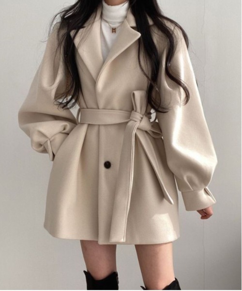 WEGO(ウィゴー)の「WEGO/ウエストマークジャケットワンピース(チェスターコート・レディース・ブラック/アイボリー・LARGE/MEDIUM)」の1枚目の写真