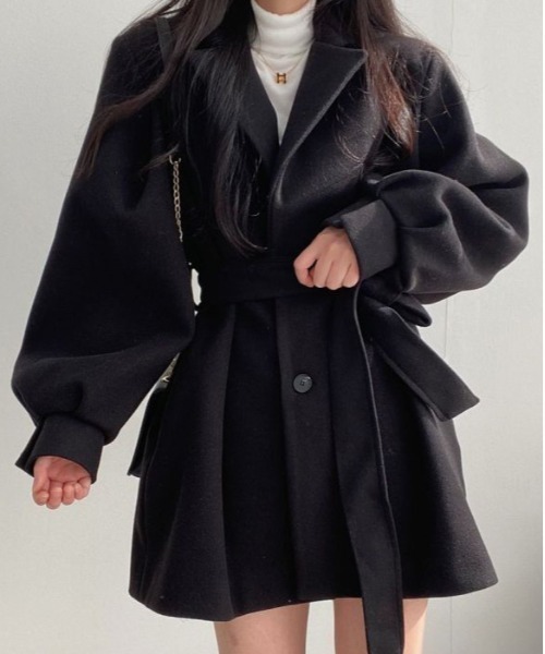 WEGO(ウィゴー)の「WEGO/ウエストマークジャケットワンピース(チェスターコート・レディース・ブラック/アイボリー・LARGE/MEDIUM)」の9枚目の写真