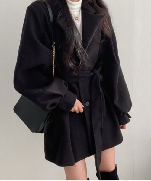 WEGO(ウィゴー)の「WEGO/ウエストマークジャケットワンピース(チェスターコート・レディース・ブラック/アイボリー・LARGE/MEDIUM)」の10枚目の写真