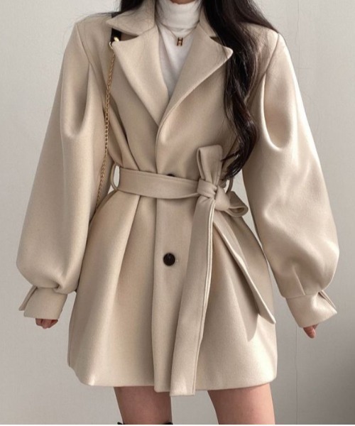 WEGO(ウィゴー)の「WEGO/ウエストマークジャケットワンピース(チェスターコート・レディース・ブラック/アイボリー・LARGE/MEDIUM)」の6枚目の写真