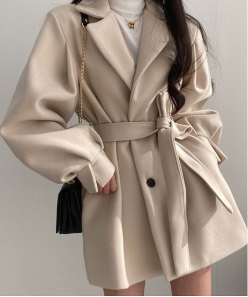 WEGO(ウィゴー)の「WEGO/ウエストマークジャケットワンピース(チェスターコート・レディース・ブラック/アイボリー・LARGE/MEDIUM)」の7枚目の写真