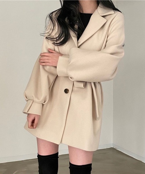 WEGO(ウィゴー)の「WEGO/ウエストマークジャケットワンピース(チェスターコート・レディース・ブラック/アイボリー・LARGE/MEDIUM)」の12枚目の写真