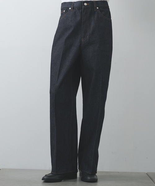 STUDIOUS(ステュディオス)の「【STUDIOUS】センタープレスが"消えない"デニム/リントラックワイドデニムトラウザーズ(デニムパンツ・メンズ・ブラック/インディゴブルー・1/2/3)」の1枚目の写真