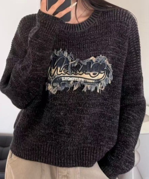 セール】デニム風ワッペンニットトップス（ニット/セーター）｜Sibra