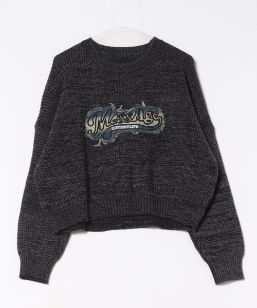 【着画あり】soe24ワッペンセーター セール】デニム風ワッペンニットトップス（ニット/セーター）｜Sibra