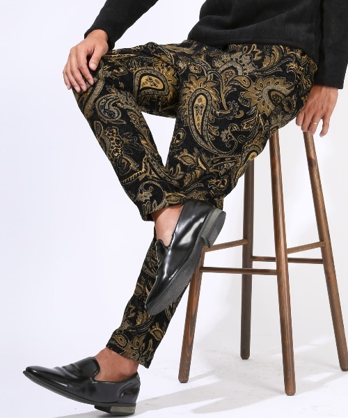 LUXSTYLE(ラグスタイル)の「ゴブラン織りペイズリー柄イージーパンツ(その他パンツ・メンズ・ブラック/ベージュ・L/M/XL)」の3枚目の写真