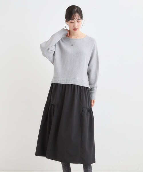 DRESKIP（ドレスキップ）の「異素材ドッキングワンピース（ワンピース・レディース・ブラック系4/グレー系4・01/02/03/04）」の4枚目の写真