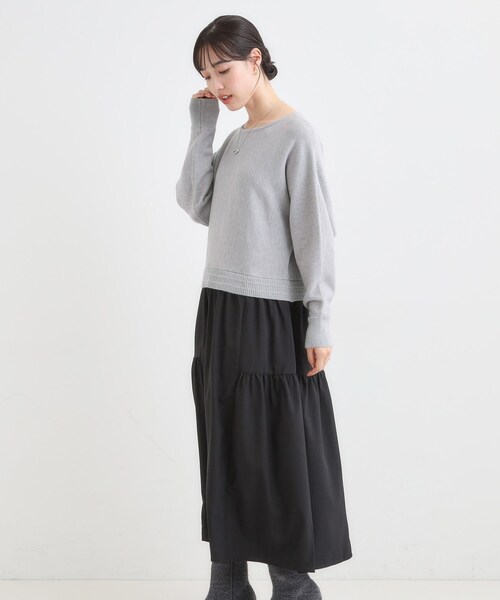 DRESKIP（ドレスキップ）の「異素材ドッキングワンピース（ワンピース・レディース・ブラック系4/グレー系4・01/02/03/04）」の5枚目の写真