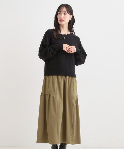 DRESKIP（ドレスキップ）の「異素材ドッキングワンピース（ワンピース・レディース・ブラック系4/グレー系4・01/02/03/04）」の7枚目の写真