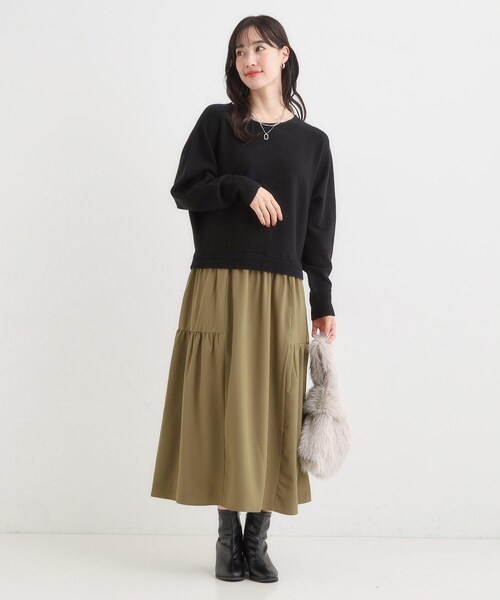 DRESKIP（ドレスキップ）の「異素材ドッキングワンピース（ワンピース・レディース・ブラック系4/グレー系4・01/02/03/04）」の9枚目の写真