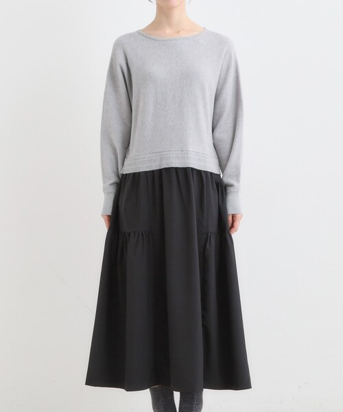 DRESKIP（ドレスキップ）の「異素材ドッキングワンピース（ワンピース・レディース・ブラック系4/グレー系4・01/02/03/04）」の11枚目の写真