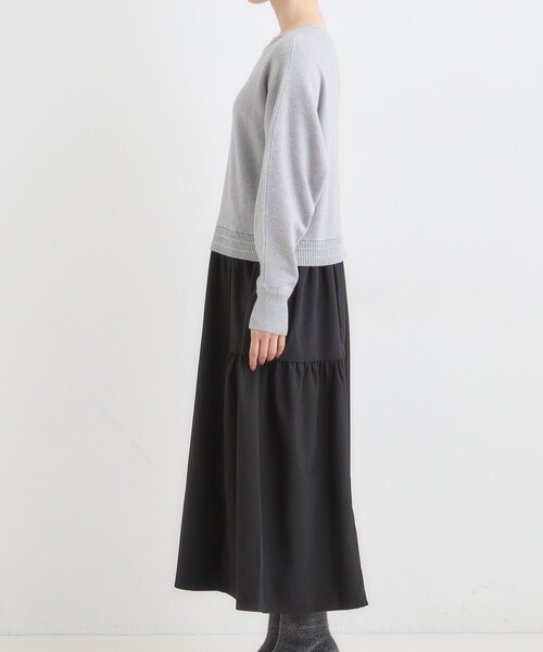 DRESKIP（ドレスキップ）の「異素材ドッキングワンピース（ワンピース・レディース・ブラック系4/グレー系4・01/02/03/04）」の12枚目の写真