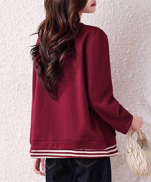 ONEP STAR(ワンピスター)の「レイヤード風ボタン付きプルオーバー(Tシャツ/カットソー・レディース・ワインレッド・LARGE/X-LARGE)」の8枚目の写真