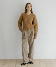 WOOL ONE-TUCK WIDE SLACKS BEIGE