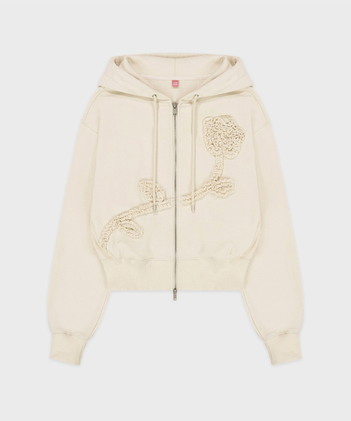 후드집업 フラワー　パーカー　sinoon nugu musinsa Rose Frill Hoodie Zipup (Ivory)（パーカー）｜SINOON（シヌーン）の