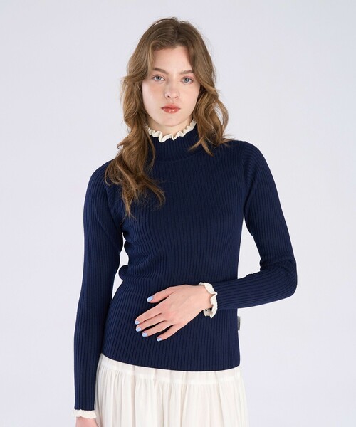 To b. by agnes b.（トゥービーバイアニエスベー）の「【Outlet】メランジリブタートル（ニット/セーター・レディース・ネイビー・FREE）」の10枚目の写真