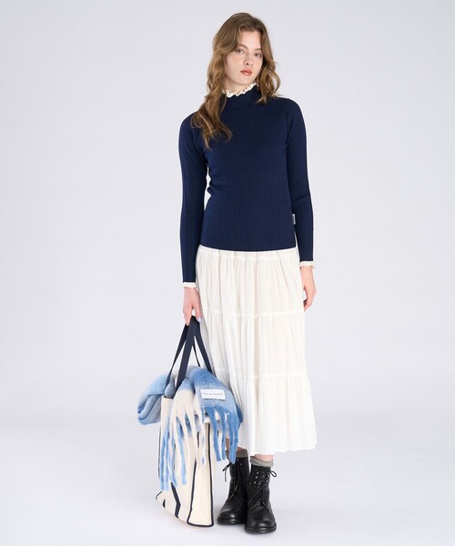To b. by agnes b.（トゥービーバイアニエスベー）の「【Outlet】メランジリブタートル（ニット/セーター・レディース・ネイビー・FREE）」の7枚目の写真