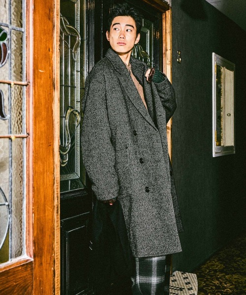 niko and...（ニコアンド）の「ネップツイードロングコート（ダウンジャケット/コート・メンズ・グレー/ブラウン・LARGE/MEDIUM）」の2枚目の写真