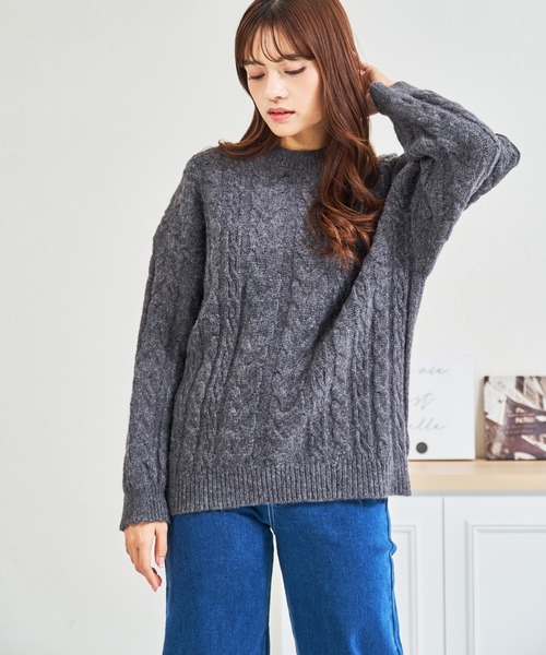 MISCH MASCH(ミッシュマッシュ)の「ZOZO限定 ケーブルもちふわニット(ニット/セーター・レディース・グレー/ホワイト/ピンク・フリ-)」の3枚目の写真