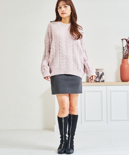 MISCH MASCH(ミッシュマッシュ)の「ZOZO限定 ケーブルもちふわニット(ニット/セーター・レディース・グレー/ホワイト/ピンク・フリ-)」の19枚目の写真