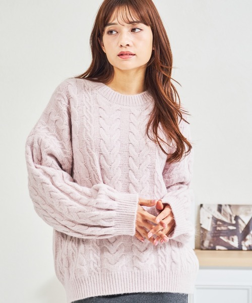 MISCH MASCH(ミッシュマッシュ)の「ZOZO限定 ケーブルもちふわニット(ニット/セーター・レディース・グレー/ホワイト/ピンク・フリ-)」の15枚目の写真