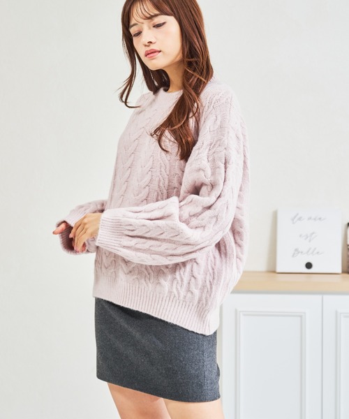 MISCH MASCH(ミッシュマッシュ)の「ZOZO限定 ケーブルもちふわニット(ニット/セーター・レディース・グレー/ホワイト/ピンク・フリ-)」の17枚目の写真
