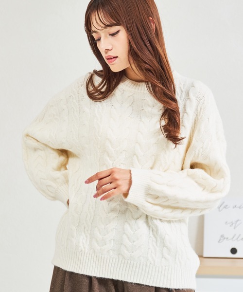 MISCH MASCH(ミッシュマッシュ)の「ZOZO限定 ケーブルもちふわニット(ニット/セーター・レディース・グレー/ホワイト/ピンク・フリ-)」の9枚目の写真