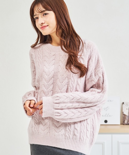 MISCH MASCH(ミッシュマッシュ)の「ZOZO限定 ケーブルもちふわニット(ニット/セーター・レディース・グレー/ホワイト/ピンク・フリ-)」の14枚目の写真