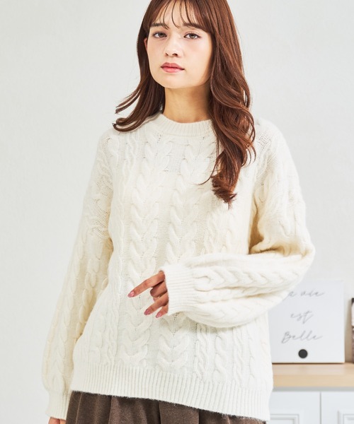 MISCH MASCH(ミッシュマッシュ)の「ZOZO限定 ケーブルもちふわニット(ニット/セーター・レディース・グレー/ホワイト/ピンク・フリ-)」の8枚目の写真