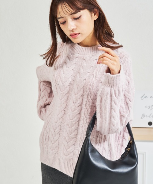 MISCH MASCH(ミッシュマッシュ)の「ZOZO限定 ケーブルもちふわニット(ニット/セーター・レディース・グレー/ホワイト/ピンク・フリ-)」の5枚目の写真