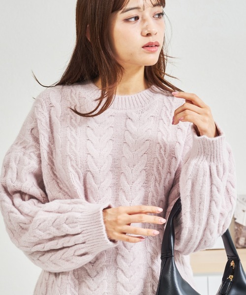 MISCH MASCH(ミッシュマッシュ)の「ZOZO限定 ケーブルもちふわニット(ニット/セーター・レディース・グレー/ホワイト/ピンク・フリ-)」の6枚目の写真