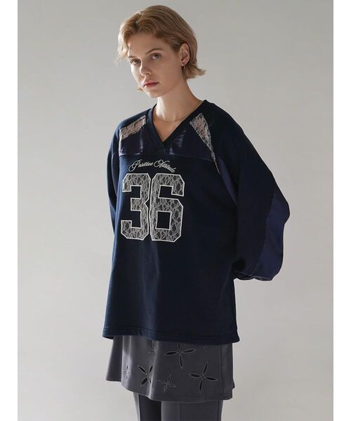 :ETHROF(イーサオブ)の「SATIN×LACE NUMBERNG LONG SLEEVE GAME SWEAT(Tシャツ/カットソー・レディース・ブラック/ネイビー/オフホワイト・FREE)」の11枚目の写真