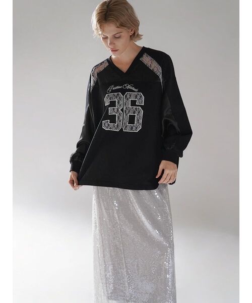 :ETHROF(イーサオブ)の「SATIN×LACE NUMBERNG LONG SLEEVE GAME SWEAT(Tシャツ/カットソー・レディース・ブラック/ネイビー/オフホワイト・FREE)」の15枚目の写真