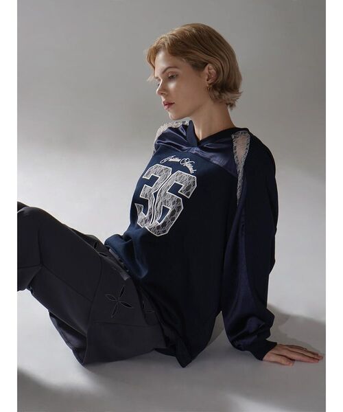 :ETHROF(イーサオブ)の「SATIN×LACE NUMBERNG LONG SLEEVE GAME SWEAT(Tシャツ/カットソー・レディース・ブラック/ネイビー/オフホワイト・FREE)」の21枚目の写真