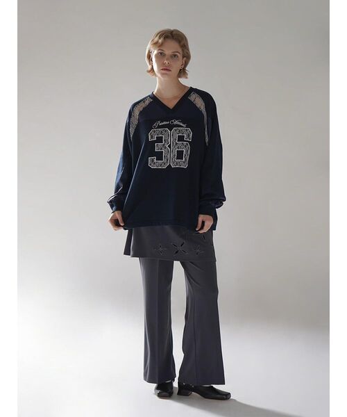 :ETHROF(イーサオブ)の「SATIN×LACE NUMBERNG LONG SLEEVE GAME SWEAT(Tシャツ/カットソー・レディース・ブラック/ネイビー/オフホワイト・FREE)」の22枚目の写真
