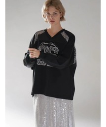 SATIN×LACE NUMBERNG LONG SLEEVE GAME SWEAT