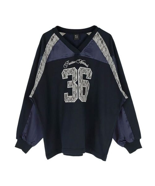 :ETHROF(イーサオブ)の「SATIN×LACE NUMBERNG LONG SLEEVE GAME SWEAT(Tシャツ/カットソー・レディース・ブラック/ネイビー/オフホワイト・FREE)」の7枚目の写真
