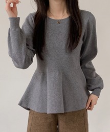 クルーネックペプラムニットトップス