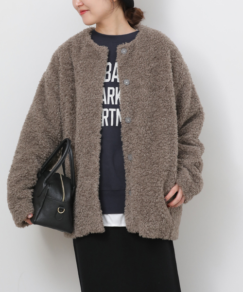 JOURNAL STANDARD relume（ジャーナルスタンダード　レリューム）の「《WEB限定追加2》ボアカラーレスジャケット（ブルゾン・レディース・チャコールグレー/ブラウン・FREE）」の2枚目の写真