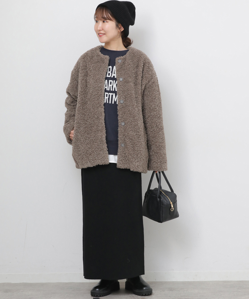 JOURNAL STANDARD relume（ジャーナルスタンダード　レリューム）の「《WEB限定追加2》ボアカラーレスジャケット（ブルゾン・レディース・チャコールグレー/ブラウン・FREE）」の4枚目の写真