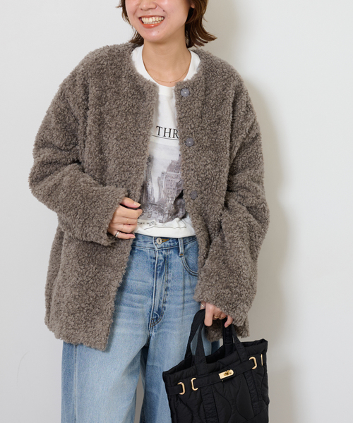 JOURNAL STANDARD relume（ジャーナルスタンダード　レリューム）の「《WEB限定追加2》ボアカラーレスジャケット（ブルゾン・レディース・チャコールグレー/ブラウン・FREE）」の19枚目の写真